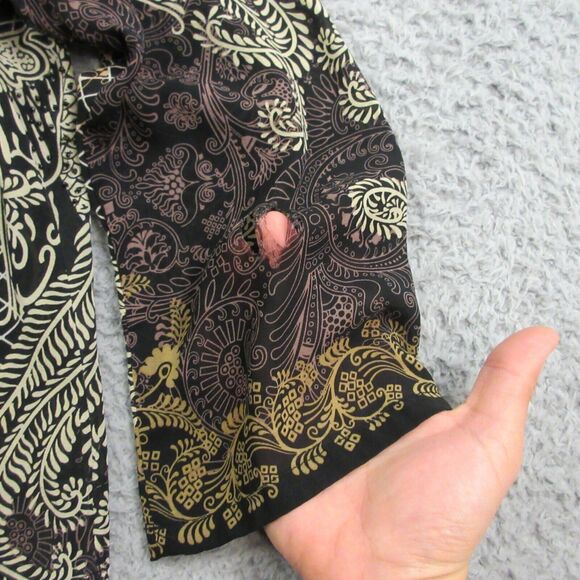 Citron Santa Monica Silk Shirt Blouse Top size XS FLAW Asian Band Collar Peacock - Picture 4 of 12